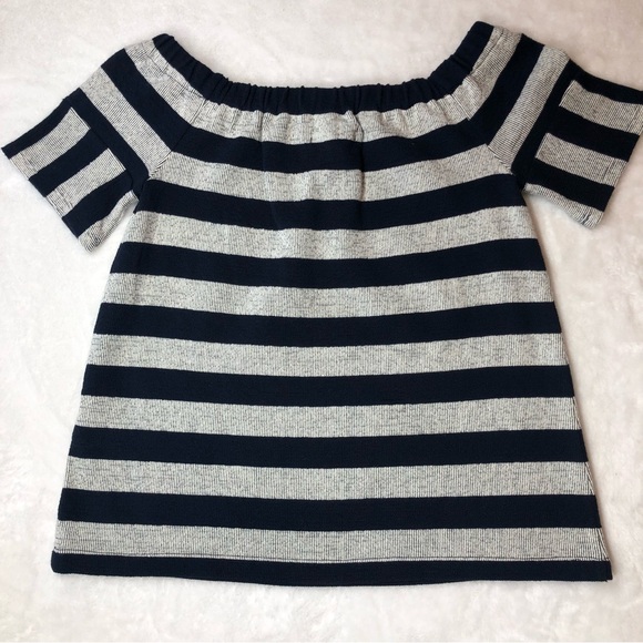 Madewell Top Women's XS Navy & White Striped Elastic Neck, NWT - Picture 2 of 6